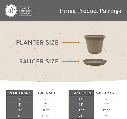 The HC Companies 10 Inch Prima Round Planter Pots with Drainage Holes and Rolled Rim, Lightweight UV-Resistant Plastic Indoor & Outdoor Planters, 2-Pack Flower Pots for Garden & Home Decor, Warm Gray