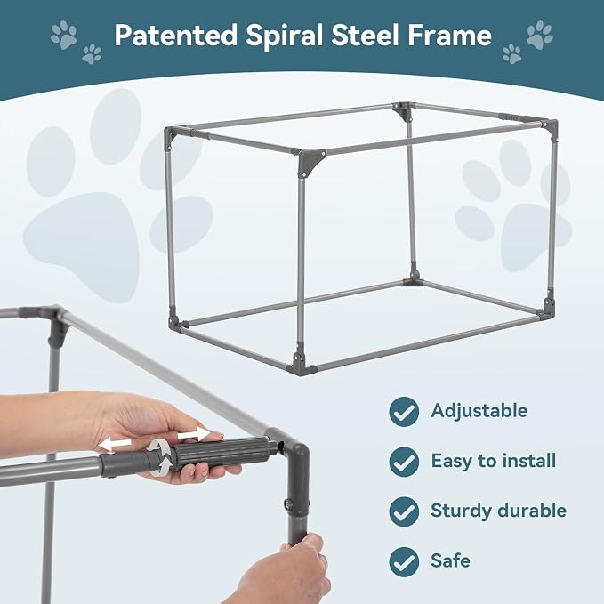 PETSFIT 40" Soft Portable Dog Crate – Patented Spiral Sturdy Frame, Collapsible Travel Kennel for Large Dogs, 3 Mesh Door, Lockable Zippers, Indoor & Car Use Gray