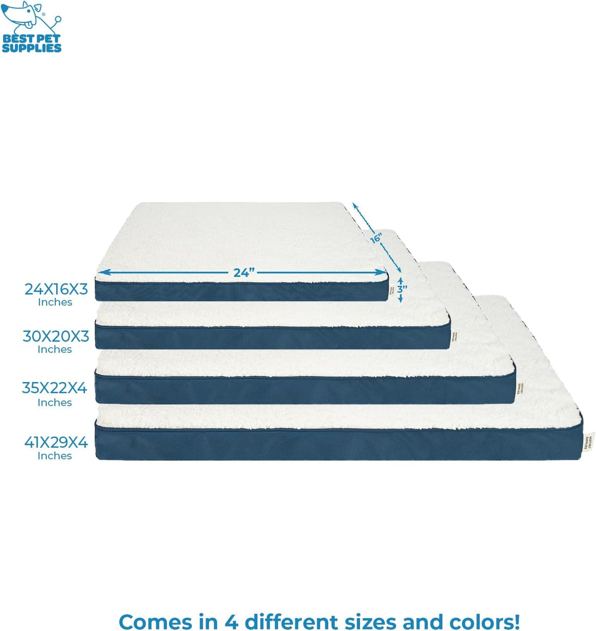 Best Pet Supplies Cute Dog Crate Mat Flat Bed with Waterproof Exterior, Thick Orthopedic Egg Foam Mattress, and Soft Sherpa Fleece Cover for Small, Medium, and Large Breeds - Blue, 24X16X3
