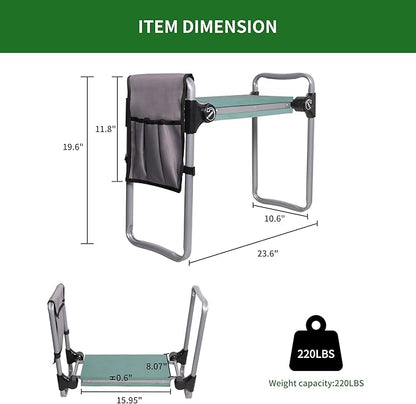 LUCKYERMORE Upgraded Garden Kneeler and Seat, Gardening Stool Kneeling Bench for Gardening with Tool Pouch, Wider&Softer EVA Kneeling Pad, Gardening Gifts for Parents Seniors, Lightweight & Heavy Duty