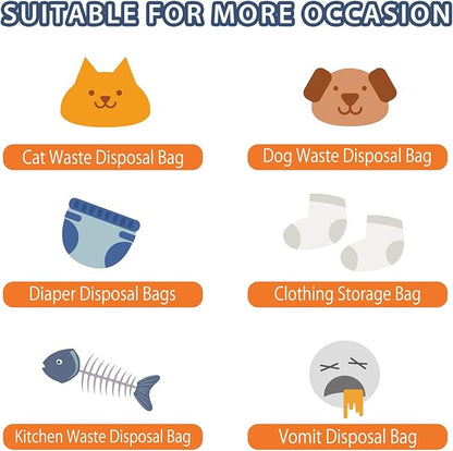 Odor Sealing Waste Disposal Bags L/120 Count Cat Litter Bags Unscented Cat poop bags Large Capacity Diaper Disposal or Pet Waste Bags[Color:White]
