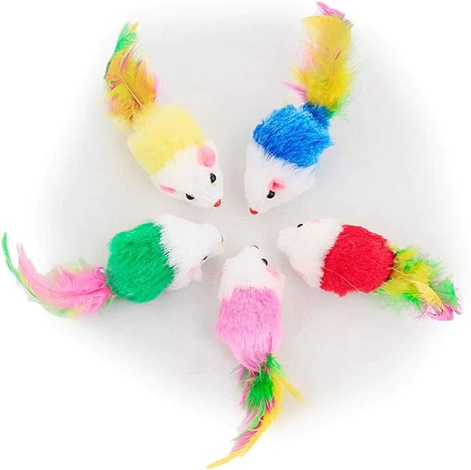 Cat Mice Toys for Indoor Cats 12PCS, 5 Color Variety Mouse Cat Toy for Cats, Furry Cat Toy Mice Rattle Small Mouse Kitten Interactive Play