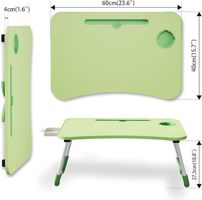 Lap Desk Bed Trays for Eating and Laptops Breakfast in Bed Tray for Sofa/Couch/Study/Reading/Writing with Cup Holder/Drawer On Low Sitting Floor Large Portable Foldable (Green)