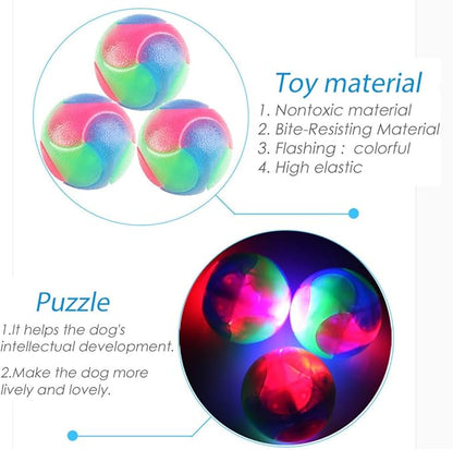 FineInno 4 pcs Light Up Dog Balls,Flashing Elastic Ball,Glow Ball,Glow in The Dark Interactive Pet Toys for Aggressive Chewers,Puppy, Cats, Dogs