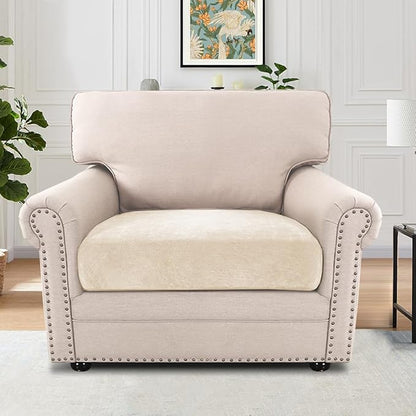 H.VERSAILTEX Chenille Couch Cover High Stretch Armchair Cover Thick Soft Chair Cushion Covers All Seasons Universal Sofa Cover Stretch for Sectional Slipcovers(1 Seater Armchair Cushion Cover,Beige)