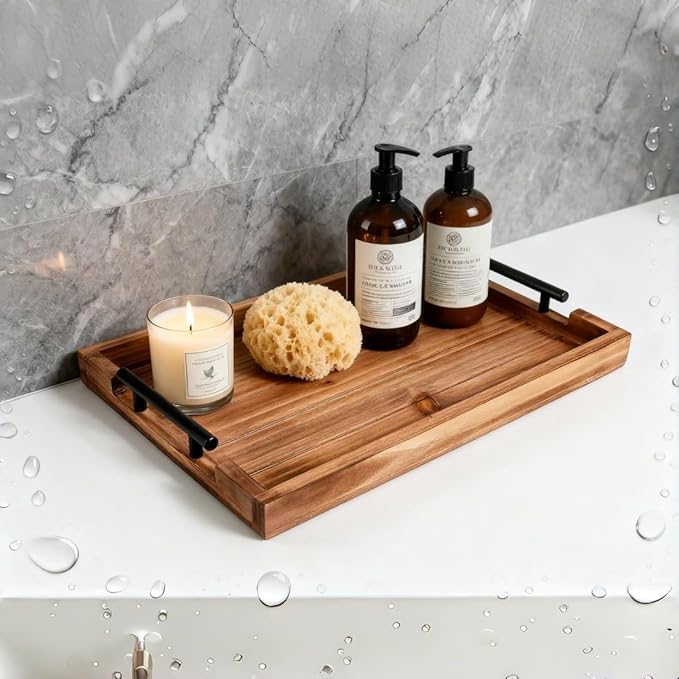 Coffee Table Tray Decorative Nested Vintage Wood Serving Tray Set for Eating, Breakfast, Party, Kitchen, Ottoman,Tea Coffee Table Large Ottoman Trays (Wood, 3Pc)
