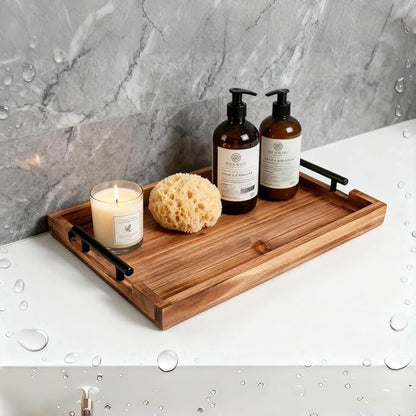 Coffee Table Tray Decorative Nested Vintage Wood Serving Tray Set for Eating, Breakfast, Party, Kitchen, Ottoman,Tea Coffee Table Large Ottoman Trays (Wood, 3Pc)