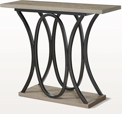 BedsPick Entryway Console Table, 40 Inch Narrow Wood Hallway Table Foyer Table Behind Couch, Sofa Table with Metal Legs and 1.18 Thick Board (Grey)