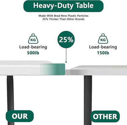 FurniEdge 6ft Folding Table with Handle, Heavy Duty Plastic Table, 300 lbs Portable Table, Reinforced Steel Legs, High Density Plastic, Ideal for Parties, Picnics, Weddings, Camping