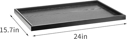 24 x 16 Inches Extra Large Solid Wood Serving Tray for Tea Coffee Table Snack Food Meals Serving Plate Kitchen Party Bar Breakfast Server with Raised Edges Black Wooden Decorative Ottoman Tray