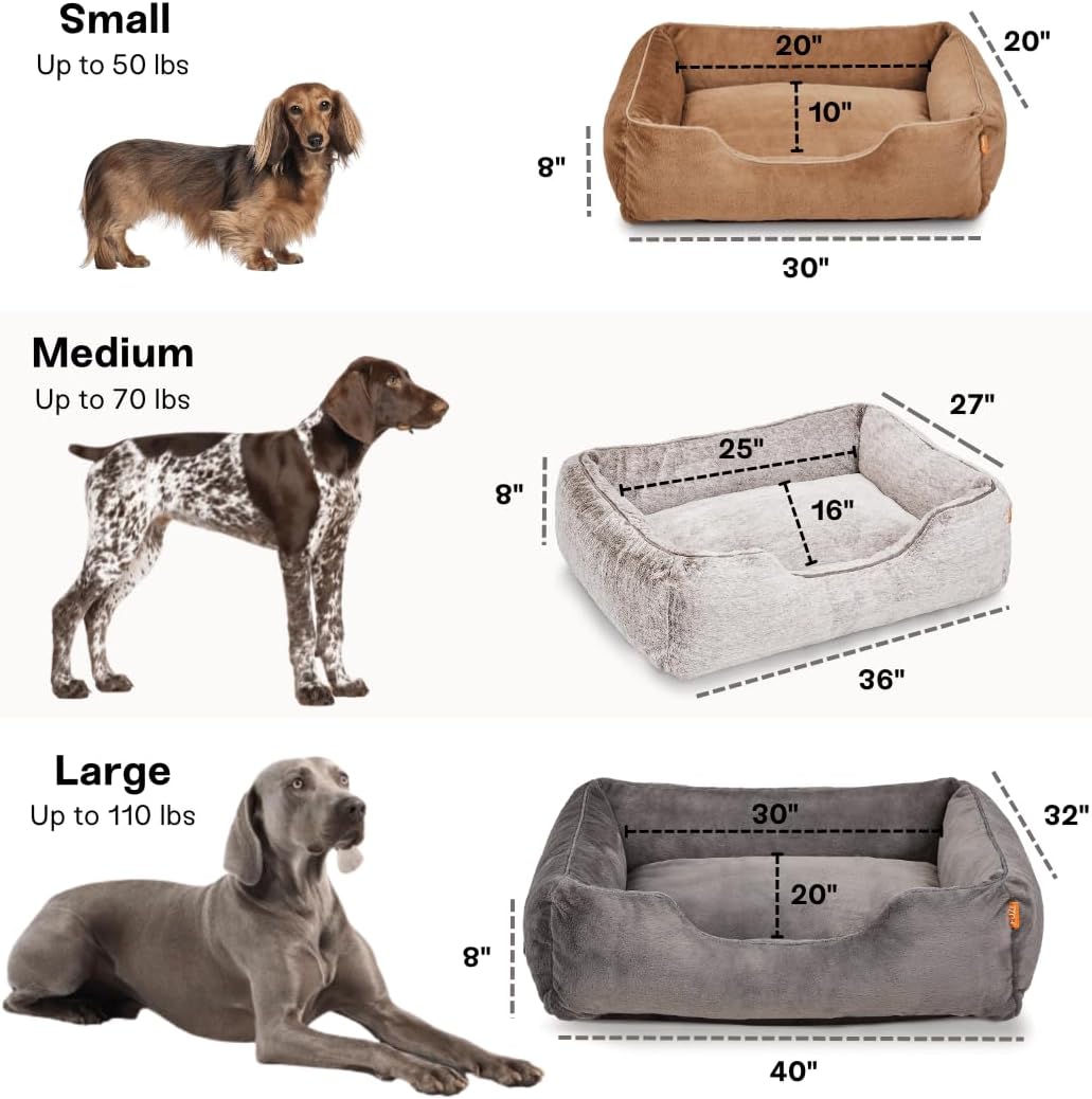 FUZI Luxury Aesthetic Dog Bed for Large Dogs with Washable Cover, Pet Couch, Pet Bed with Sides, Non-Slip Bottom, Soft and Durable Calming Dog Bed, Large 35.6x28.5x9.5 Dark Grey