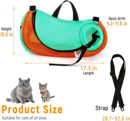 AWOOF Cat Grooming Bag Adjustable Cat Bathing Bag Anti Scratch Bite Restraint Bag Cat Sling Bag Durable Mesh Cat Shower Bag for Small Medium Large Cats Nail Trimming Ear Cleaning Medicine Taking