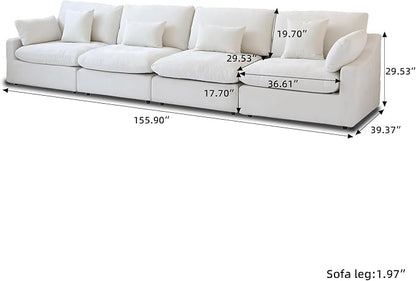 WJShome 160" Cloud Couch Sectional for Living Room, Down Filled Modular Sectional Sofa,4 Seater Convertible Couch, Sofa Covers Washable&Replaceable,White