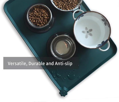 Hoki Found Large Silicone Pet Food Mats - Non Slip Dog Cat Bowl Placemats - Waterproof Dog Cat Food Mats - Dark Cedar