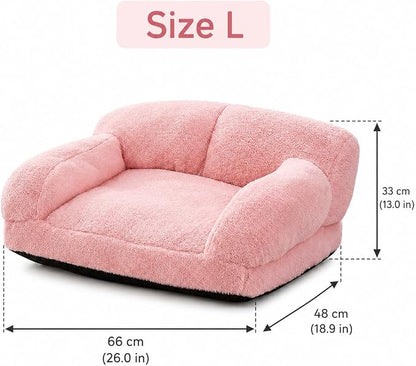 Cat Couch Bed with Removable Cover Washable Pink Small Dog Bed Soft Plush Pet Sofa for Indoor Cats Cute Princess Puppy Cushion, Non-Slip Bottom (Pink, 26x19x13 inch)
