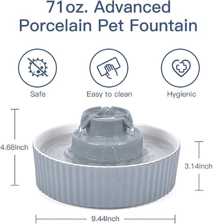 Pet Drinking Fountain: Cepheus 2.1L/71oz Cat Fountain-Automatic Water Fountain for Cats and Dogs with with Ultra-Quiet Pump(Grey)