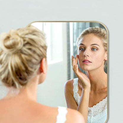 40x30 Inch Gold Bathroom Mirror, Brushed Gold Metal Framed Rectangular Mirror