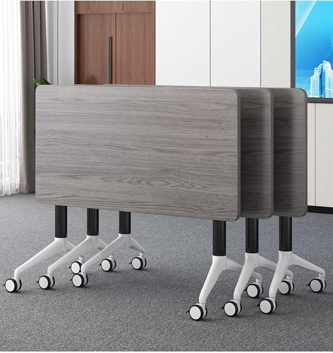 JQUZPCV Conference Table Foldable Meeting Tables, Mobile Training Table with Wheels, Flip Top Rolling Seminar Meeting Table for Office,Meeting Room,classr (Grey, 63×23.6×29.5in)
