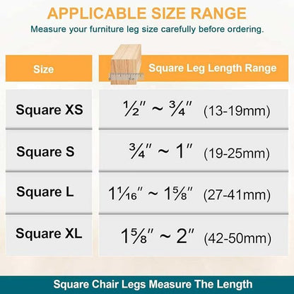 32 Pcs Square Chair Leg Protectors for Hardwood Floors,Felt Furniture Floor Protectors with Silicone Caps, Large Size (Fits Chair Legs with Side Length: 1-1/16'' to 1-5/8'')