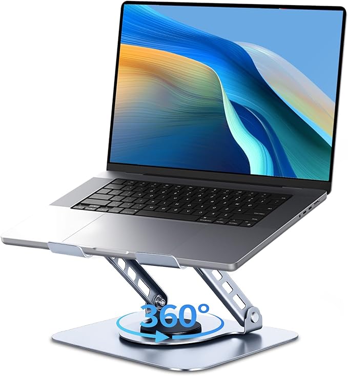 Leeboom Laptop Stand for Desk, Ergonomic 360° Rotating Aluminum Laptop Riser, Adjustable Notebook Holder Compatible with MacBook Air/Pro, Dell, HP, Lenovo (10-15.6 Inch, Silver)