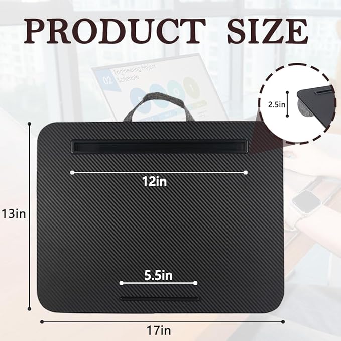 Portable Laptop Desk Fits Up to 16“ Laptops, with Tablet Slot, Built-in Cushion, Great for Home & Office,Lap Desk for Laptop,Lap Desk with Cushion (Black, Medium)