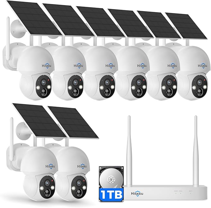 Hiseeu Solar Camera Wireless Outdoor, Home Security Camera System, 2.4G & 5G