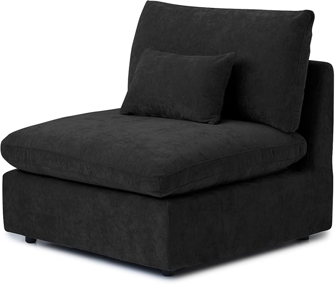 WJShome Modern Middle Module Couch for Living Room, Cushion Covers Removable, Minimalist Comfy Breathable Sofa,Black
