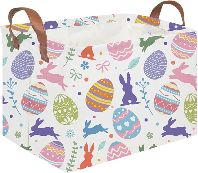 FXOLCSHE Rectangular Easter basket,Nursery Hamper,Collapsible waterproof baby toy storage box for Kids,Toy Organizer,Home Decor,Gift Baskets(Cute egg)