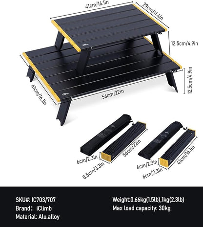 iClimb Ultralight Compact Mini Beach Picnic Folding Alu. Table with Carry Bag, Two Size (Black - L)