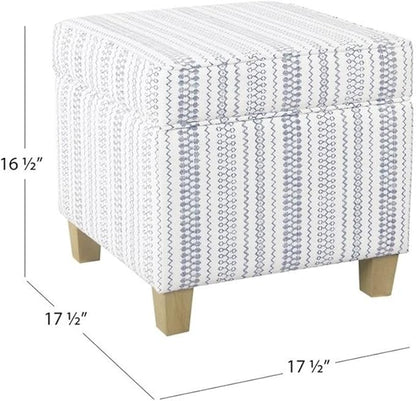 HomePop Home Decor | K7342-F2359 |Classic Square Storage Ottoman with Lift Off Lid | Ottoman with Storage for Living Room & Bedroom, Blue Stripe Large