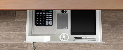 White Under Desk Drawer with Lock, Metal Hidden Storage