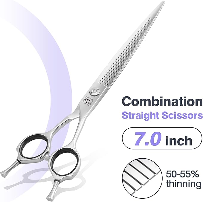 Professional Curved Thinning Scissors for Dog Grooming, 30-Degree Curvature, Japanese 440C for Trimming Dogs Cats and Other Pets face and paws (Pointy-tongued Blender)