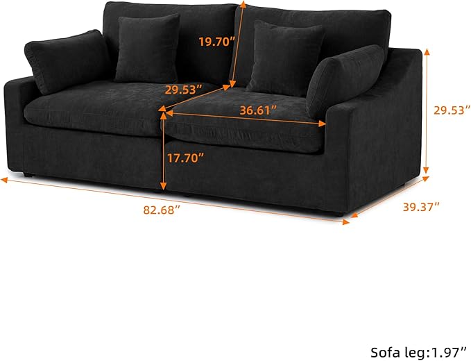 WJShome 83" Cloud Couch Sectional for Living Room, Down Filled Modular Sectional Sofa,Love Seat Sofas,Convertible Couch, Sofa Covers Washable&Replaceable,Black