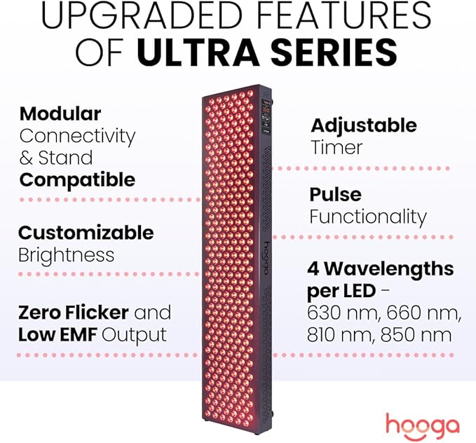 Hooga Red Light Therapy, 300 Quad Chip Flicker Free LEDs, Ultra Series