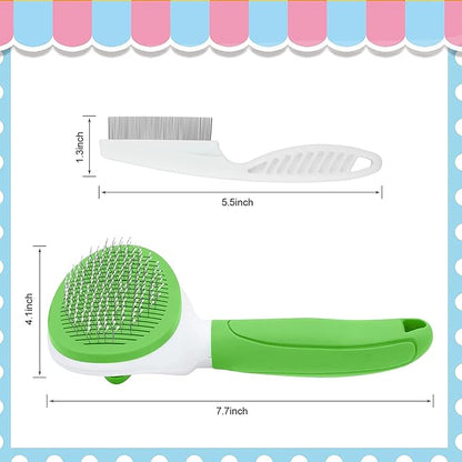 Cat Brushes for Indoor Cats, Dog Brush for Shedding with Metal Cat Comb, Self Cleaning Pet Hair Brush with Release Button for Grooming Kitten(Green)