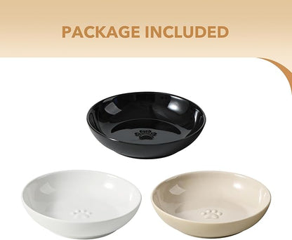 5.7'' Ceramic Wide Whisker Friendly Cat Dishes, Set of 3 Ceramic Cat Bowls, 3 Colors Indoor Kitten Feeding Food& Water Dish to Prevent Whisker Fatigue(3 Pcs)