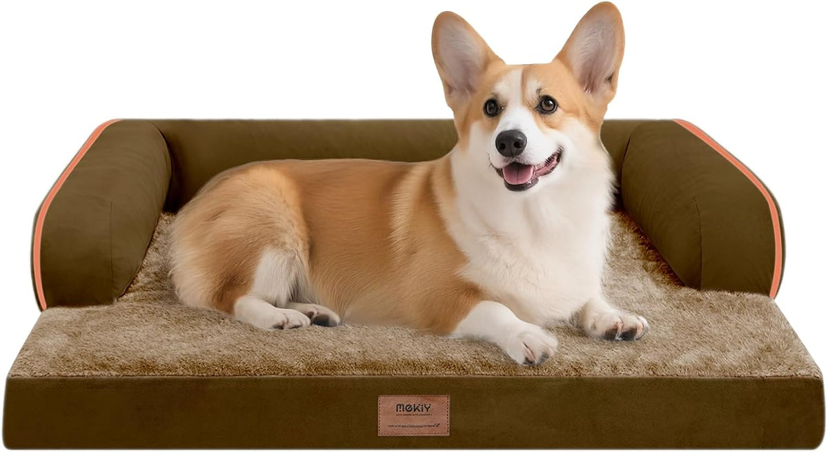 Dog Bed Medium Size Dog-Orthopedic Waterproof Bed for Dogs,Foam Couch Sofa with Washable Removable Cover & Non-Slip Bottom-Brown