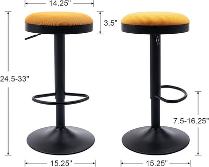 EALSON Modern Swivel Bar Stools Set of 4 Adjustable Counter Height Backless Barstools with Metal Base Fabric Upholstered Round Bar Stool Chairs for Kitchen Island/Pub/Breakfast Bar, Yellow