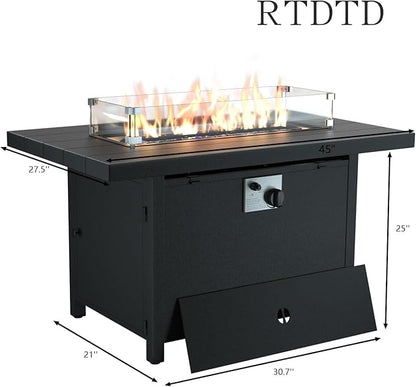 RTDTD Aluminum Outdoor Patio Furniture Set,8 Seats Patio Conversation Sets with 45" Propane Fire Pit Table,Metal Patio Sectional Furniture Set with Ottomans,Navy Blue