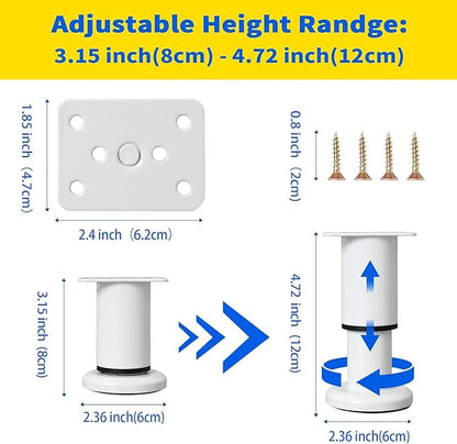 Olldag 6 Pcs Adjustable Height Furniture Support Legs [with Screws] 3.15-4.72 inch, Metal Heavy Duty Furniture Replacement Legs for Chair/Bed/Sofa/Cabinet/Couch/Dresser/Bed/Table (White)