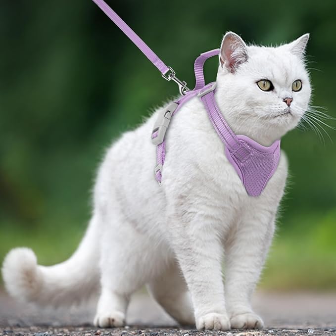Cat Harness and Leash Set Escape Proof for Kitten Walking, Soft Adjustable Top Handle Vest Harnesses for Cats, Easy Control Breathable Reflective Small Medium Large, Violet Purple, XXS