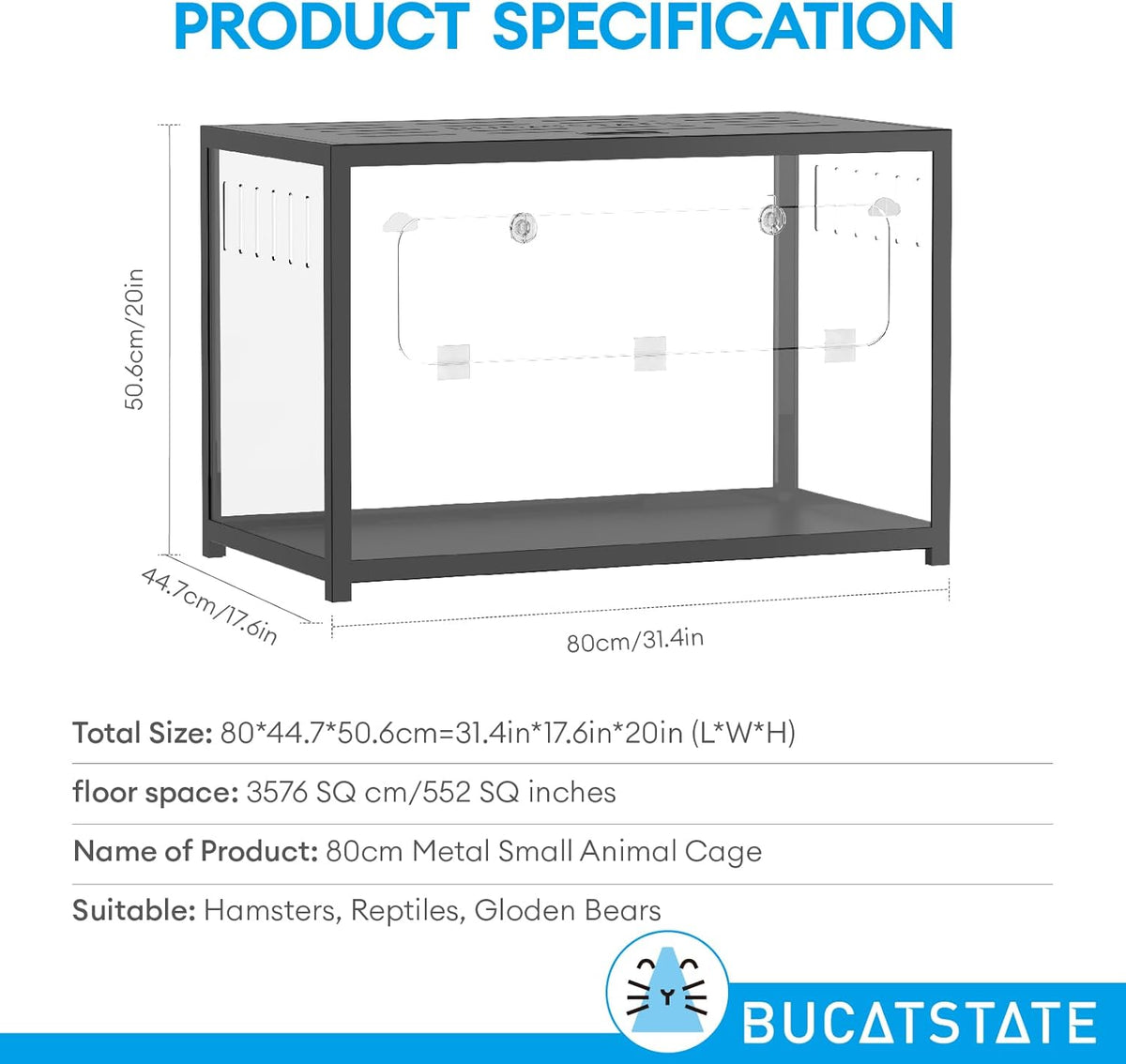BUCATSTATE Hamster Cage Metal 2.0 - Small Animal Habitats Large Stackable with Top Access Easy Assemble 31.4L*17.6W*20H Inches Dwarf Syrian Hamster House for Guinea Pig, Gerbil (552sq inch Black)