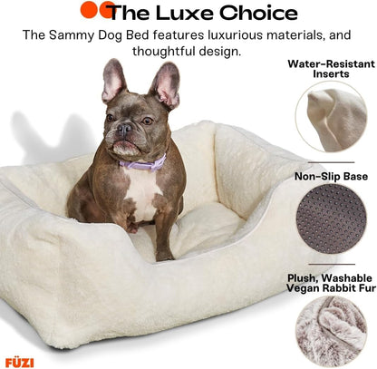 FUZI Luxury Aesthetic Dog Bed for Small Dogs with Washable Cover, Pet Couch, Pet Bed with Sides, Non-Slip Bottom, Soft and Durable Calming Dog Bed, Faux Rabbit Fur, Small 25.1x16.75x9.5 Soft White