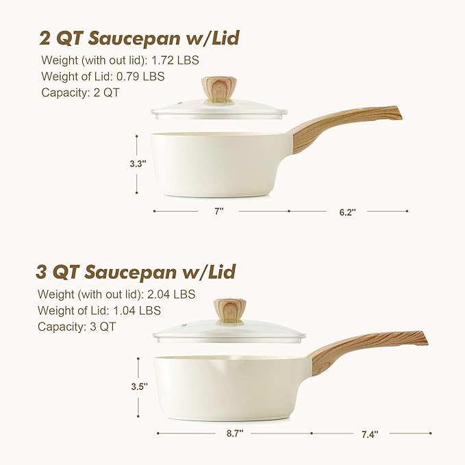 SENSARTE 2.0 & 3.0 Quart Ceramic Sauce Pan Sets
