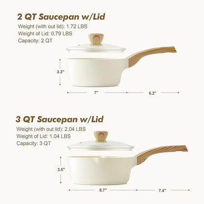 SENSARTE 2.0 & 3.0 Quart Ceramic Sauce Pan Sets