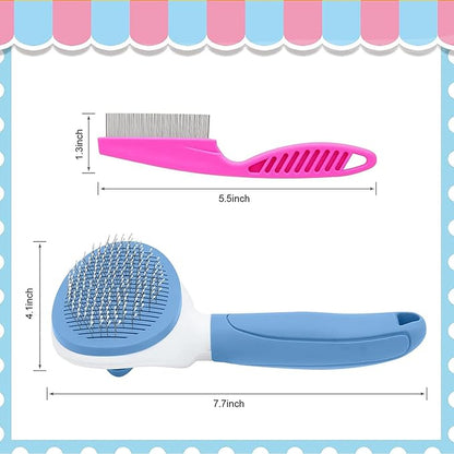 Self Cleaning Slicker Brush, Cat Brushes for Indoor Cats with Metal Comb, Dogs Cats Hair Brushes for Shedding, Pet Kitten Grooming Tool with Release Button for Long or Short Hair by KALAMANDA(Blue)