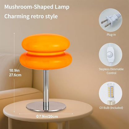 Vintage Mushroom Lamp, Dimmable Bedside Table Lamp