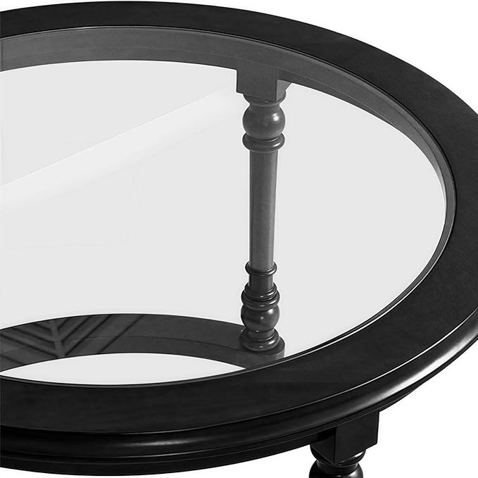 31.5'' Black Nesting Coffee Table Set of 2, Solid Wood Round Nesting Coffee Table Fluted with Storage for Living Room Office