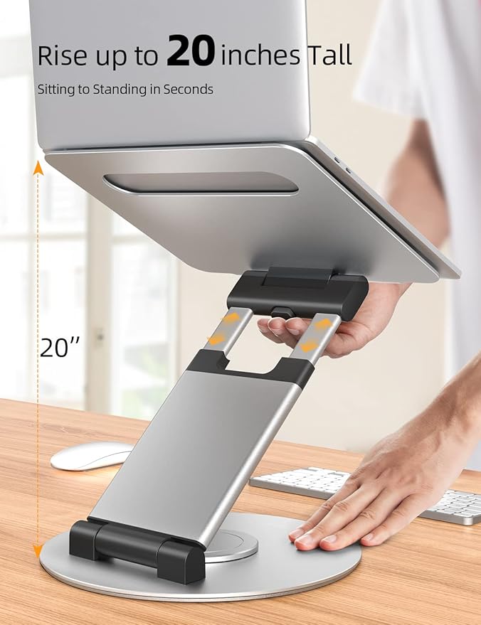 Nulaxy Telescopic 360 Rotating Laptop Stand for Desk Adjustable Height Swivel Pull Out Design Ergonomic Laptop Riser Fits All 10-17" Laptops Computer MacBook, Silver