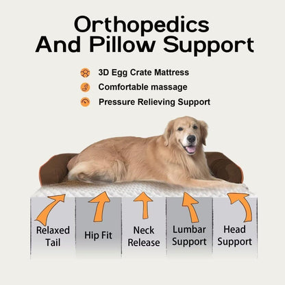 Extra Large Dog Bed-Orthopedic Waterproof XL Dog Bed for XLarge Extra Big Dogs - Foam Couch Sofa Washable with Removable Cover-Coffee
